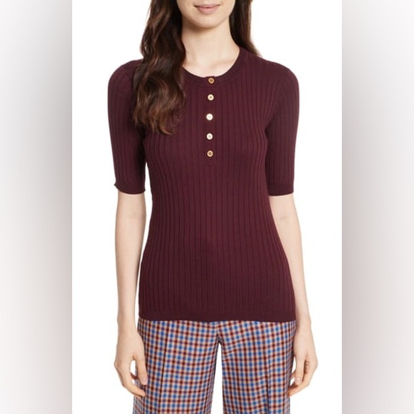 Tory Burch Luisa Short-sleeve Knit Sweater In Dark Imperial Size M - Picture 3 of 11